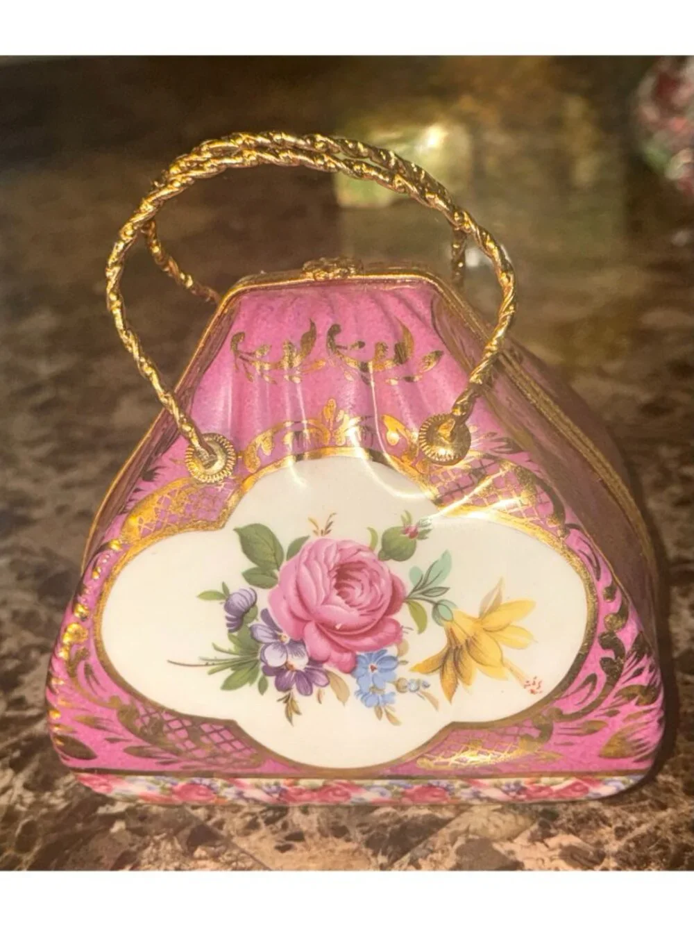 Vintage Limoges China Hand-Painted Porcelain Purse Trinket Box